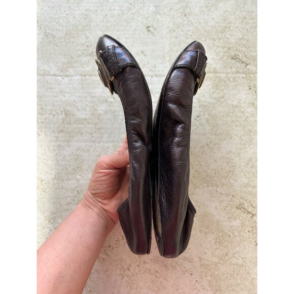 Burberry Womens Leather Ballet Flats With Gold Logo Buckle Brown Size 37 - Picture 4 of 11